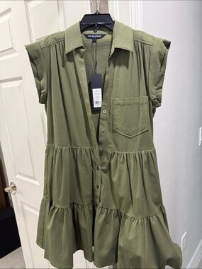 Veronica Beard Olive Tiered Button-Front Dress